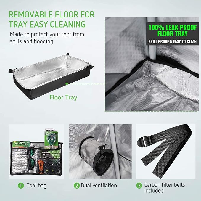 OMNIHW Extension Grow Tent 48" x 48" x 78" + 20", 1680D Canvas Reflective Mylar Professional Indoor Heavy Duty Growing Tents with Window and Removable Floor Tray for Indoor Hydroponic Plant - 4' x 4'
