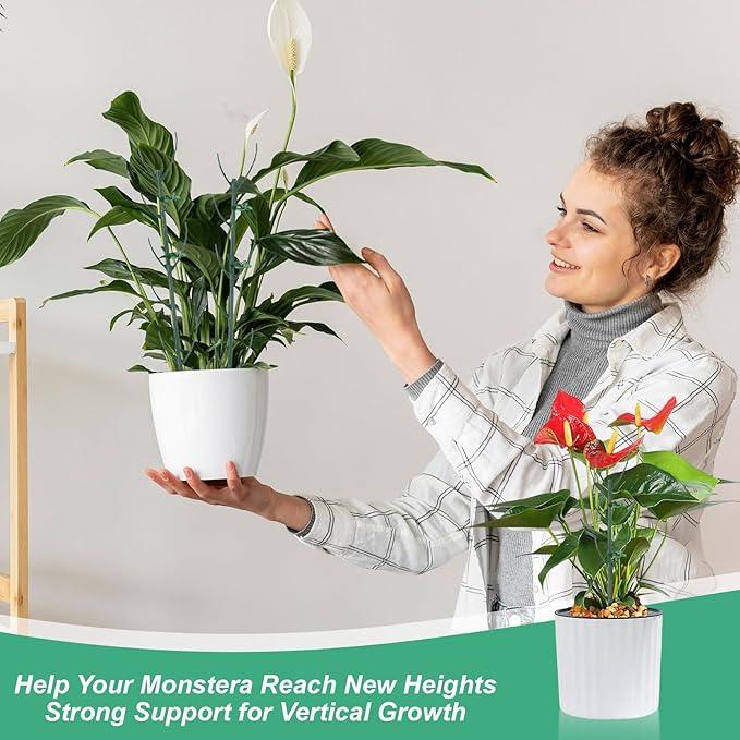30-Pack Plant Support Stakes with 30Pcs Clips & 1Pc Ties, Stackable Garden Trellis Climbing Poles & Tall Plant Sticks for Indoor Outdoor Potted Plants