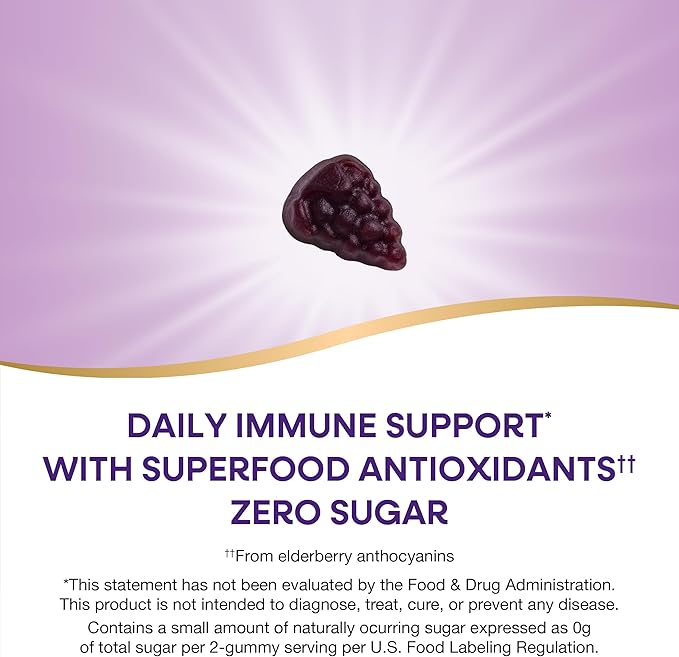 Nature's Way Sambucus Elderberry Zero Sugar Immune Gummies for Kids, Daily Immune Support*, Superfood Antioxidants(1), Black Elderberry Extract, Vitamin C, Zinc, Plant-Based Sweeteners, 50 Gummies