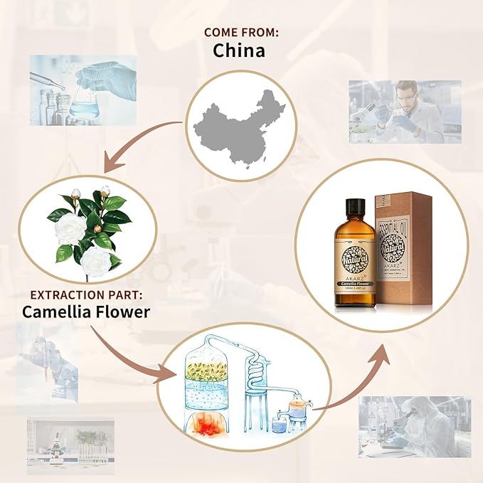 AKARZ 100ml Camellia Flower Essential Oil Natural Camellia Flower Oil Pure for Candle Making,DIY Skincare Products Massage,Home Spa Relaxation