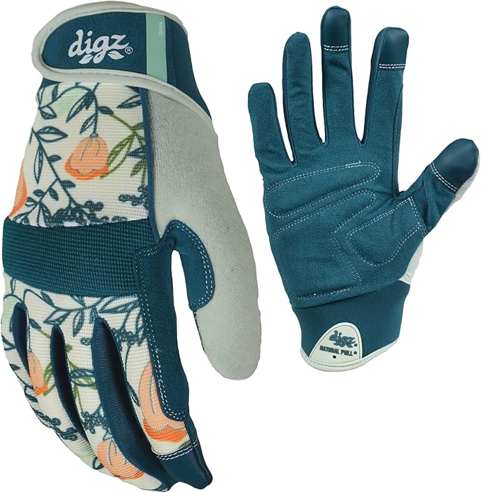 DIGZ Medium High Performance Garden Gloves for Women Thorn Proof Touchscreen Reinforced Palm Coral Floral 77861-23