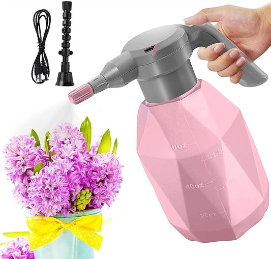 0.53Gal/2L Battery Powered Sprayer - Electric Spray Bottle Plant for Indoor/Outdoor, Portable Garden Sprayer with USB Rechargeable Handle for Yard Lawn(Pink)