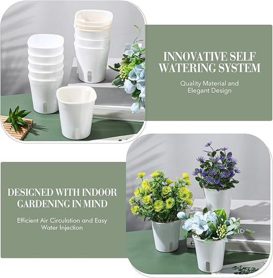 Ziliny 50 Pcs 3 Inch Self Watering Pots Self Watering Planters for Indoor Planters Plastic Garden Flower Pots with Level Indicator Vents for Herbs