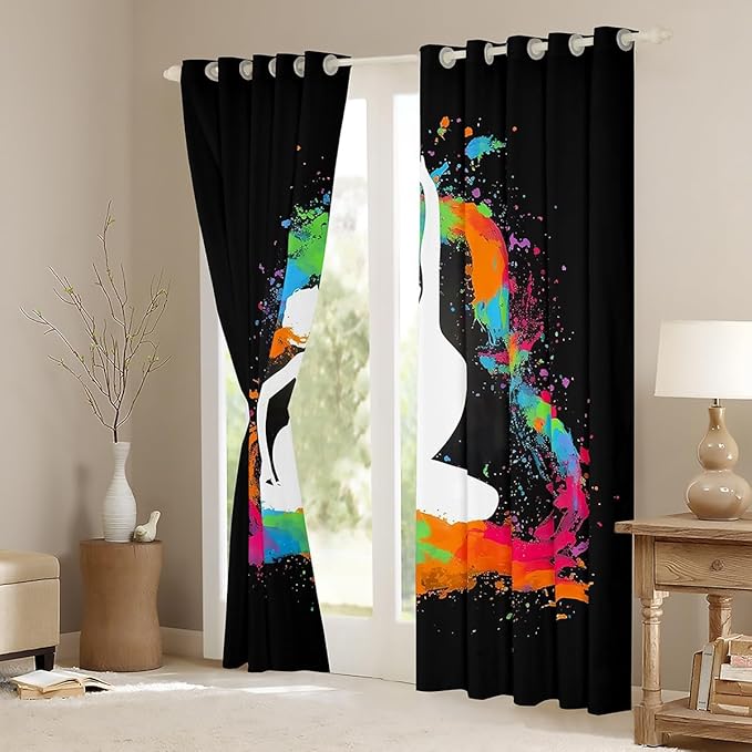 Ballet Window Curtains 2 Panels 52"Wx84"L,Ballet Dancer Ballerina Blackout Curtains,Watercolor Tie Dye Curtains & Drapes,Gym Sports Window Treatments Teal Orange Pink Red Green Yellow Purple Black