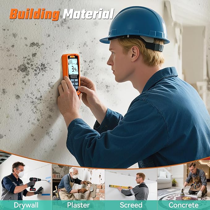 Pinless Moisture Meter for Walls and Wood,Non-Destructive Moisture Detector for Drywall, Concrete & Flooring, Rechargeable Digital Moisture Tester