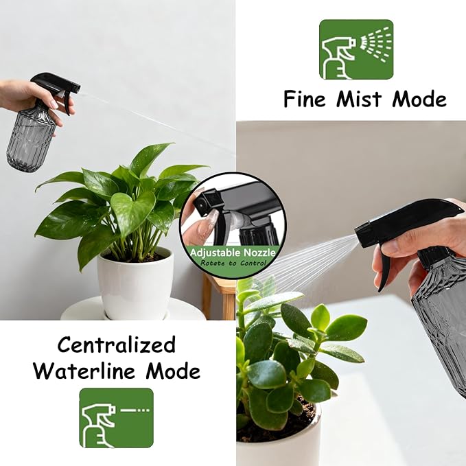 YYTSGG Glass Plant Mister Bottle, 15oz Refillable Water Spray Bottle with Adjustable Mist Nozzle for Indoor Flowers, Outdoor Gardening, Cleaning, Hair and Pets Care (Gray)