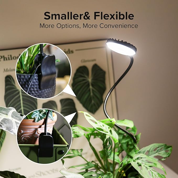 Grow Lights for Indoor Plants, Full Spectrum Plant Grow Lights, 4000K Pot Clip LED Plant Lamps for Indoor Growing with Auto Timer, 4 Dimmable Modes Clip on Light for Succulents Black,1 Pack