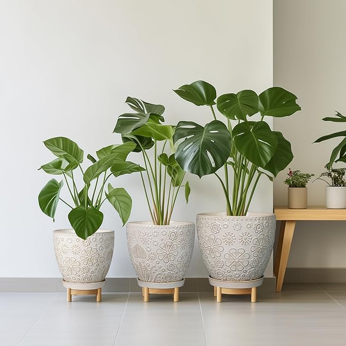 MPotTo Ceramic Planter 8 Inch Plant Pot with Drainage Hole and Saucer Ceramic Pots for Indoor Plants Outdoor Large Flower Pot for Home Decor White