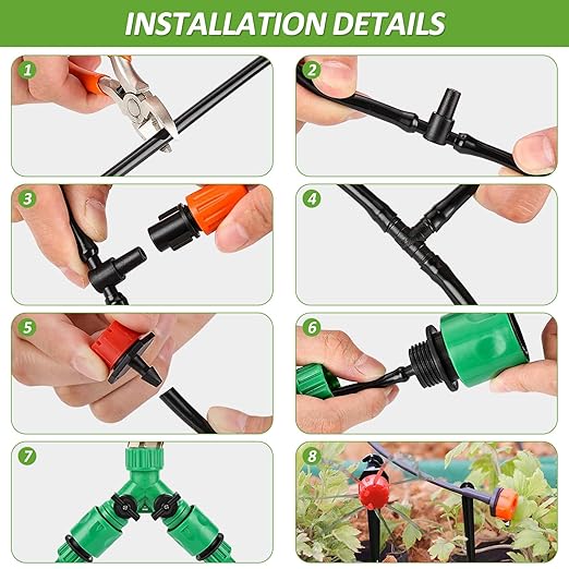 LasTool 98FT Drip Irrigation Kit,Automatic Garden Watering System with 1/4" Tubing,Adjustable Mist Sprayer Nozzles & Drip Emitters for Raised Bed,Patio,Lawn, Greenhouse-Easy DIY Installation