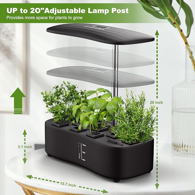 Indoor Garden Hydroponics Growing System, Herb Garden Kit Indoor with LED Grow Light Quiet Smart Water Pump Automatic Timer Healthy Fresh Herbs Vegetables - Hydroponic Planter for Home Kitchen Office