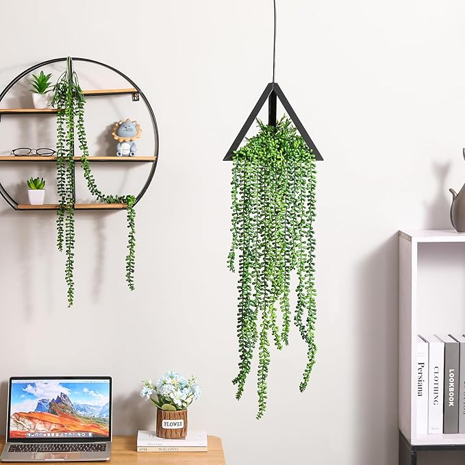 6pcs Artificial Succulents Hanging Plants, Fake Hanging Plant String of Pearls Plant, Faux Greenery Plants Draping Greenery Stems for Spring Indoor, Outdoor, Wall, Home, Backdrop, Garden