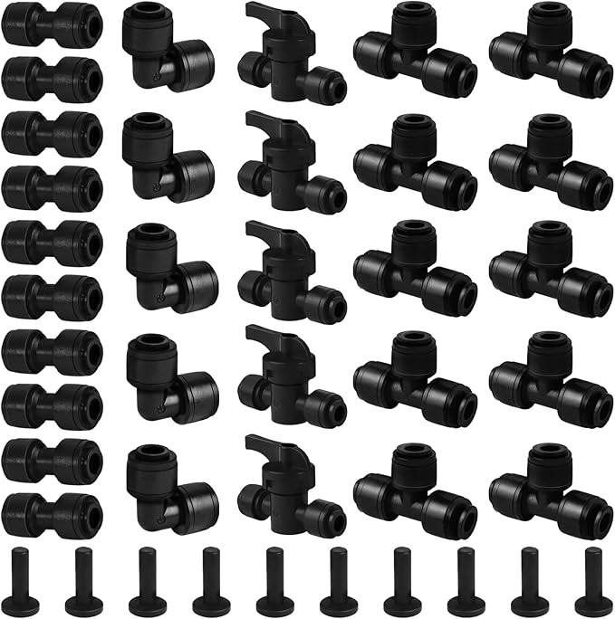 1/4 Inch Drip Irrigation Fittings, 40 Pieces Push-to-fit Connection Parts for 1/4" Irrigation Tubing Leak Free Drip Line Connectors Kit for Garden Lawn Irrigation System