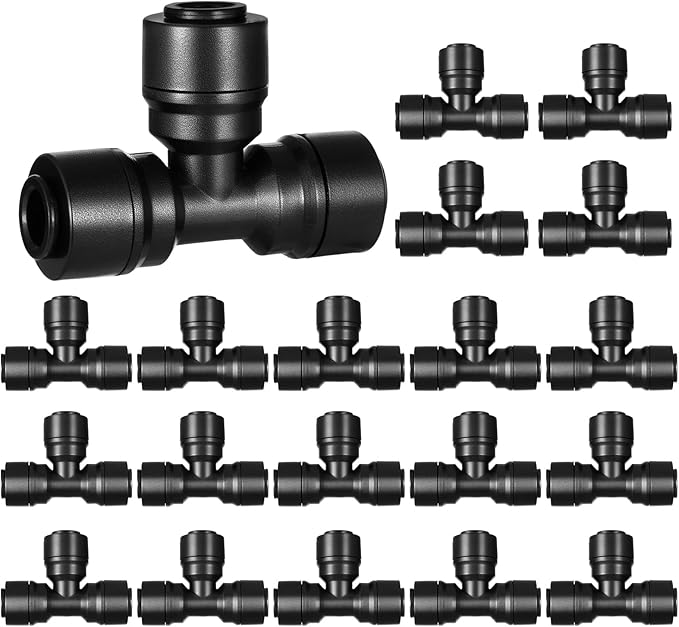 20 Pack 1/4" Quick Connect Fittings Tee Connectors,1/4 Inch Irrigation Tubing Fittings Anti-Drop Push to Connect Fittings Locked Tee for 1/4 Inch Drip Irrigation Tubing Garden Irrigation System