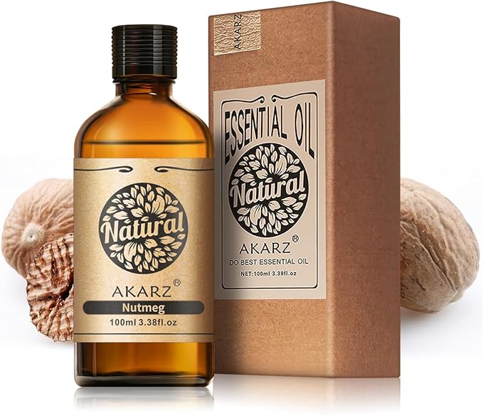 AKARZ 100ml Nutmeg Essential Oil Natural Nutmeg Oil Pure for Candle Making,DIY Skincare Products Massage,Home Spa Relaxation