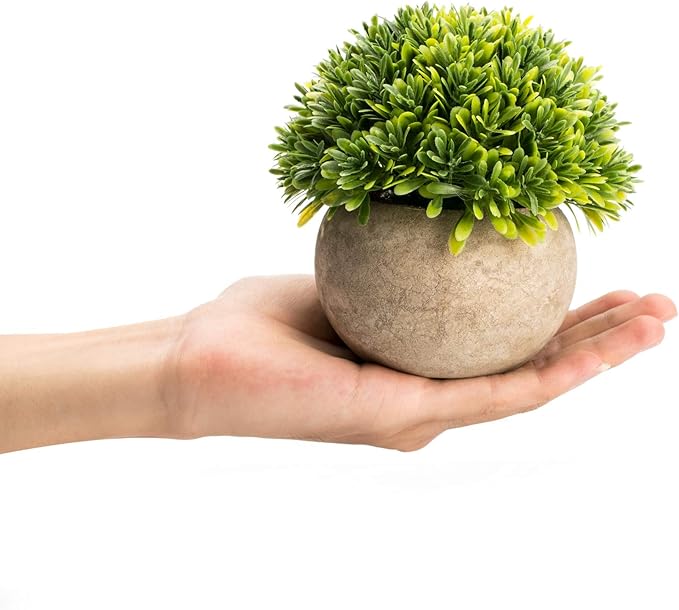 Velener Artificial Boxwood Faux Plant Indoor- Topiary Small Desk Plant Decor for Bedroom Office Cubicle Shelf Decor Window Will Plant Shelf Decoration Dorm Kitchen Counter, Farmhouse Home Decor Accent