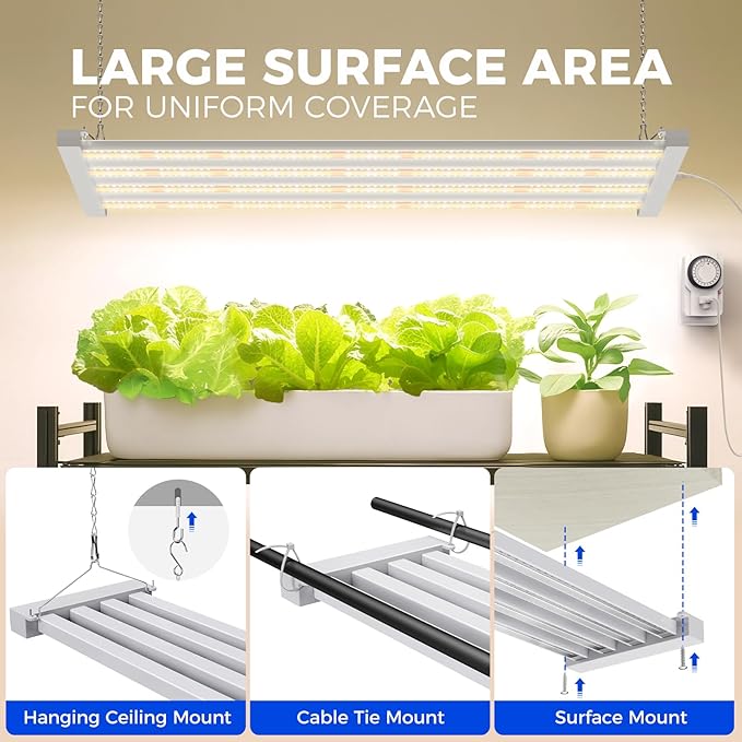 Barrina TX-L63 3FT Grow Lights for Indoor Plant, 252W (4 x 63W), 4 LED Panels Wider Coverage, Full Spectrum, High PPFD, Mechanical Timer, Linkable, Hanging Plant Light for Indoor, Seeding, 4 Packs