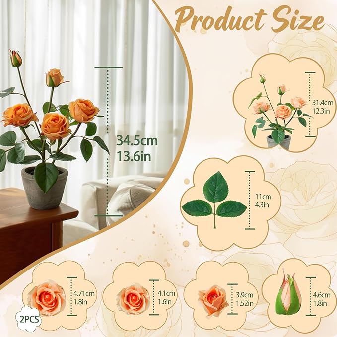 Rose in Pot Decor Potted Artificial Flowers Mini Plants Faux Flowers Indoor Small Decor Fake Roses for Home, Bathroom, Kitchen, Offices, Wedding Party Centerpieces (Rose Yellow)