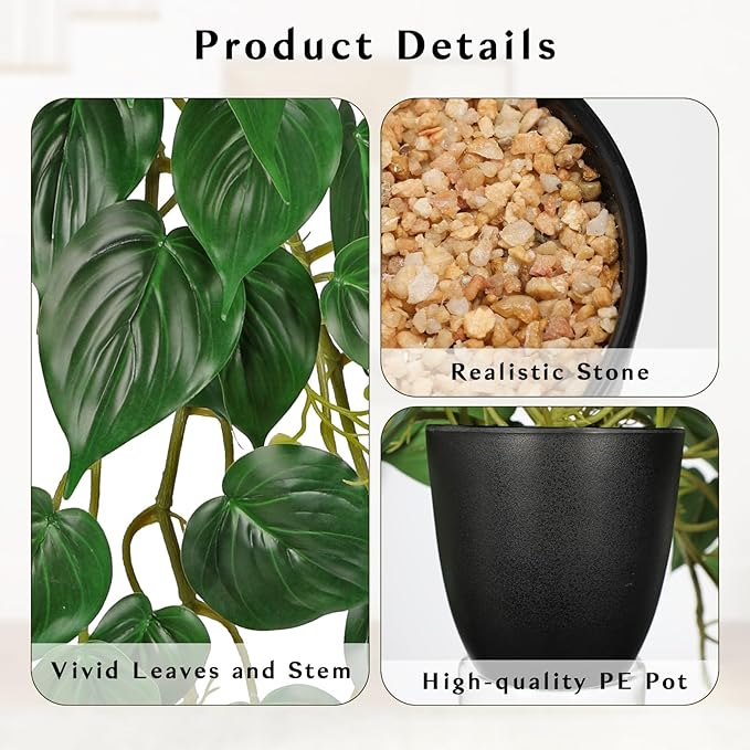 GnFlus Fake Ivy Plant with Pot Artificial Pothos Leaves Featuring a White Frosted Finish for Home Shelf Decor Indoor Silk Artificial Realistic Plant Large