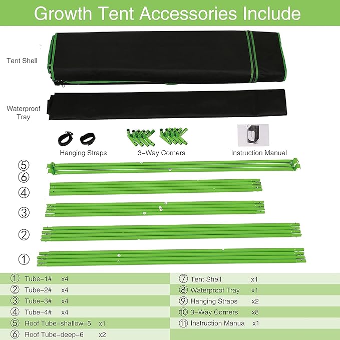 Mylar Grow Tent Kit 5x5x6.7 Ft, 600D Oxford Cloth with 19mm Metal Poles, Waterproof Removable Tray, Tool-Free Assembly for Indoor Hydroponic Plant Growing (Black 24"x24"x48")