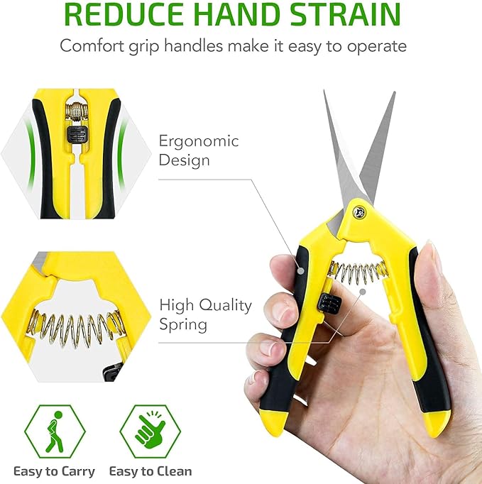 iPower 6.5 Inch Gardening Scissors Hand Pruner Pruning Shear for Gardening and Trimming, Heavy-Duty, Ultra Sharp Stainless Steel, Yellow, 2-Pack