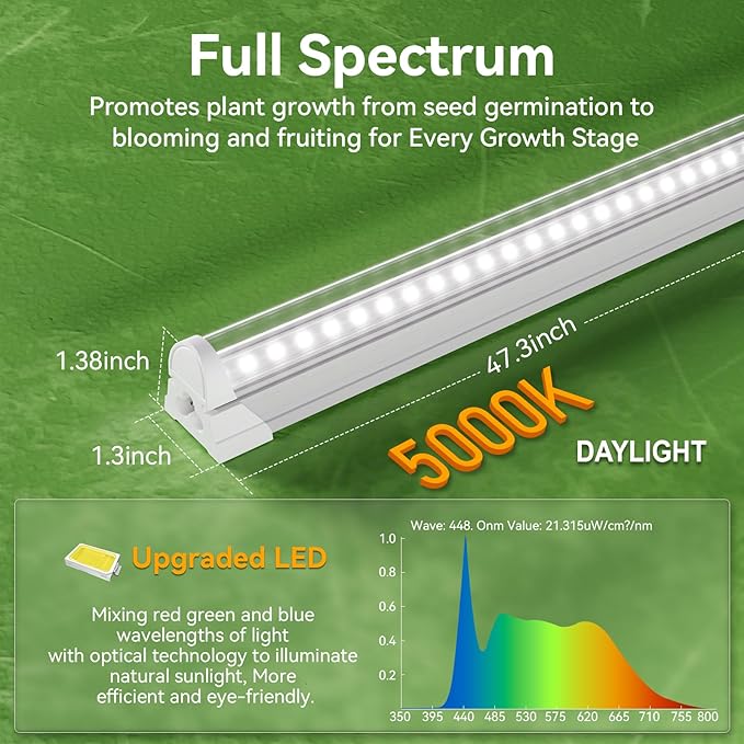 4FT Grow Lights for Indoor Plants,T8 5000K Full Spectrum Plant Light,540W(12 x 45W),LED Grow Light Strips with Timer, Aluminum Reflector,Linkable,Plant Growing Lamp Fixture for Greenhouse Indoor 12pcs