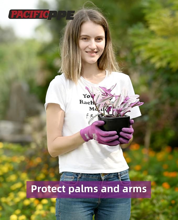 PACIFIC 6 Pairs Gardening Gloves for women, Rubber Coated Garden Gloves, Ladies Yard Work Gloves, Breathable, Purple & Yellow & Red, Small