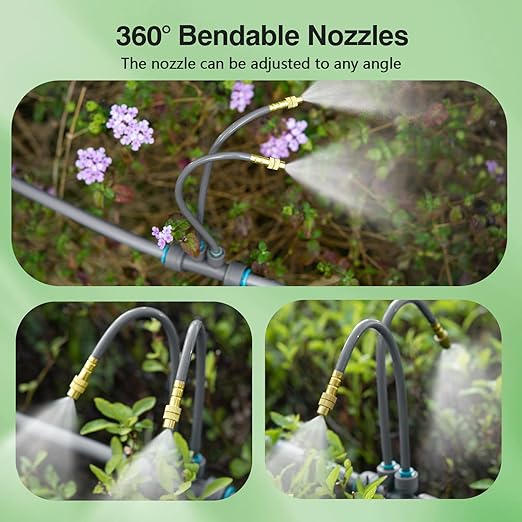66 FT Drip Irrigation System - Double-Head 360° Adjustable Garden Watering System with 40 Spray Nozzles, Garden Atomizing Misting System & Irrigation System for Garden, Greenhouse, Yard, Lawn, Plants
