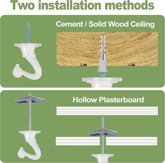 Aidoclip Ceiling Swag Hook Sets - Heavy Duty Hooks with Mounting Hardware for Hanging Plant, Ceiling or Extender Chains - Easy Install with Screws/Brackets (10 pcs - White)