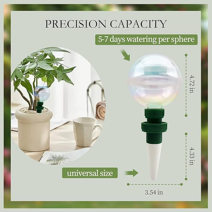 4 Pack Glass Self-Watering Globes for Plants, 6oz Automatic Plant Waterer Bulbs with Terracotta Slow Release Spikes, Vacation Indoor Outdoor Houseplant Watering Devices