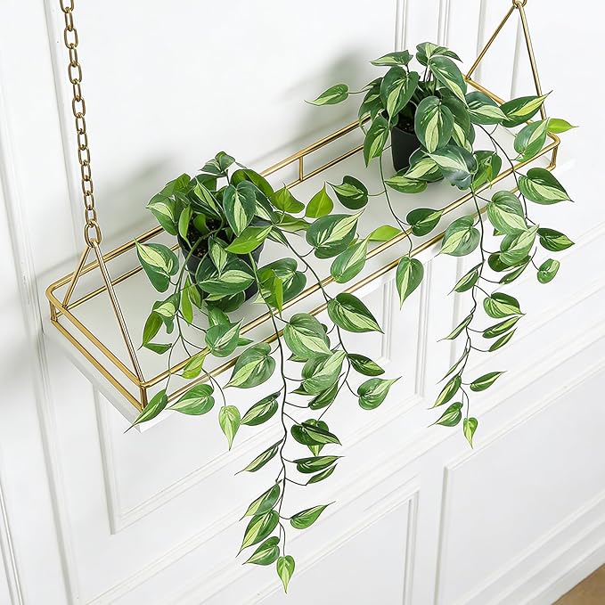 Fake Pothos Hanging Plants with Pots, 33.5" Set of 2 Faux Ivy Vines, Realistic Silk Artificial Plants Greenery for Home Indoor Decor, Living Room, Desk Shelf, Bathroom Decoration
