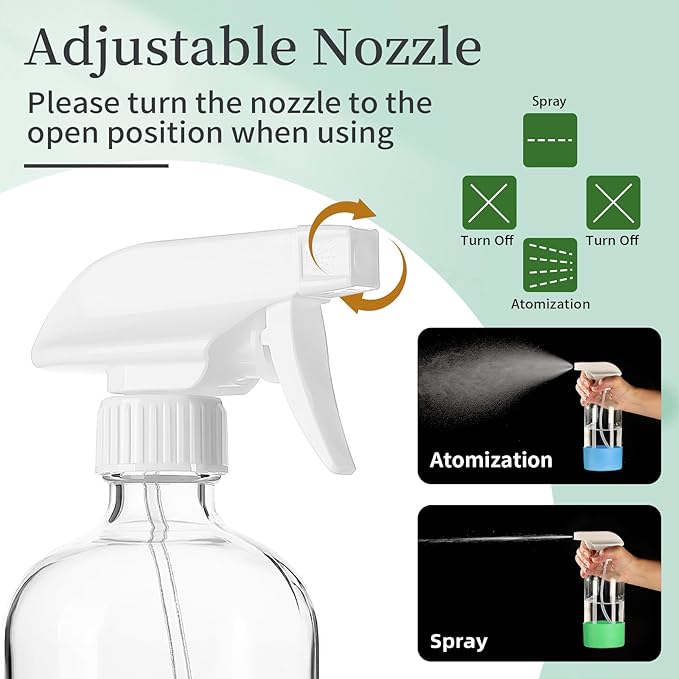 GIVAMEIHF 2 Pack Glass Spray Bottles with Silicone Sleeve,16oz Clear Glass Spray Bottles Refillable Empty Bottle with Adjustable Nozzle,Spray Bottle for Essential Oils,Cleaning Solutions,Pets,Hair