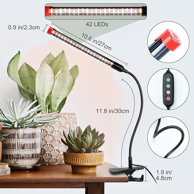 Game Changer! FECiDA 2026 2Pack 9 Watt Power Draw, NO Need Adapter, Clip Grow Lights for Small Indoor Plants, Bonsai, 4/8/12H Timer, Enough Bright Like Sun for Your Plants