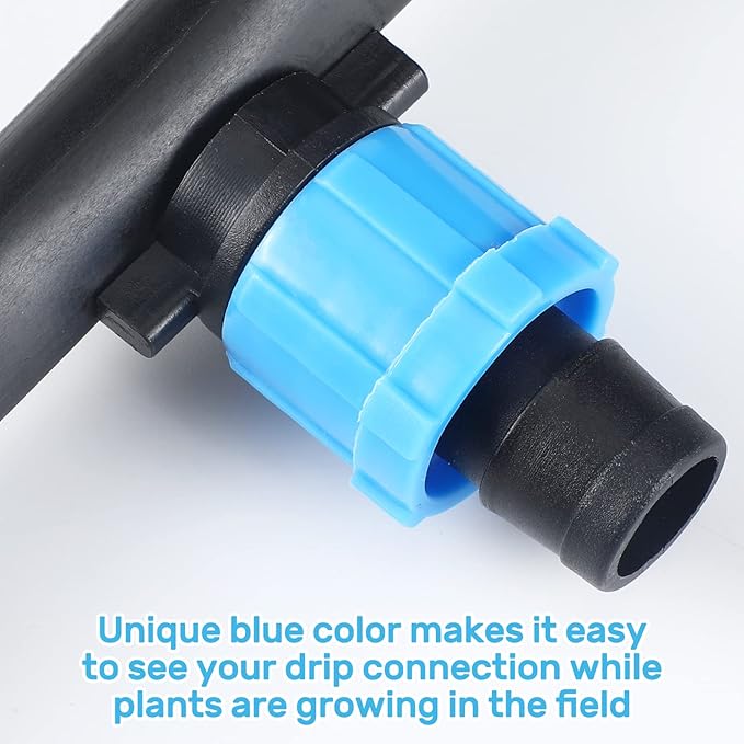Frienda 50 Pcs Drip Irrigation Kit, 1/4" Barb for 5/8" Drip Tape, Twist Locks, Blue PP Plastic, Suitable for Gardens, Landscaping