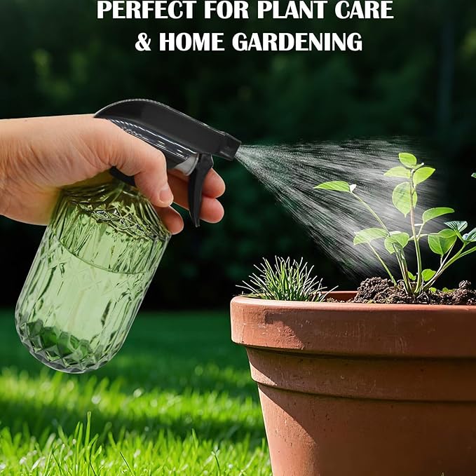 Plant Mister Fine Mist Water Spray Bottle for Plants - 0.43L/15.17oz Handheld Glass Spray Bottles with Adjustable Nozzle - for Indoor Flower, Plant, Gardening, Cleaning (Light Green)