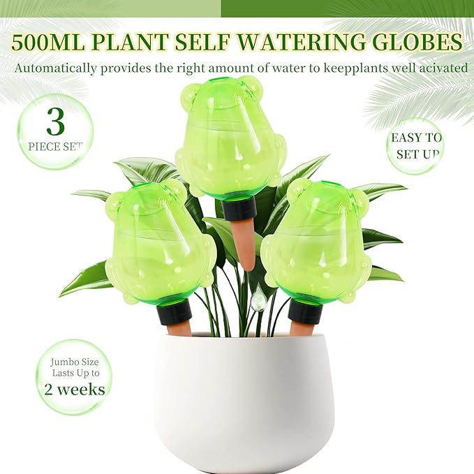 3 Pack Self Watering Globes for Plant Water Bulbs 13oz Watering Planter Insert Indoor Water Spikes Stakes for Automatic Drip Irrigation Plant Watering Devices