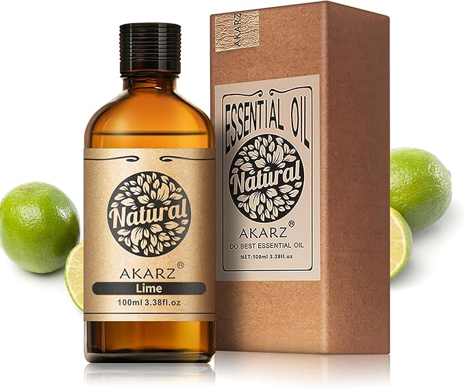 AKARZ 100ml Lime Essential Oil Natural Lime Oil Pure for Candle Making,DIY Skincare Products Massage,Home Spa Relaxation