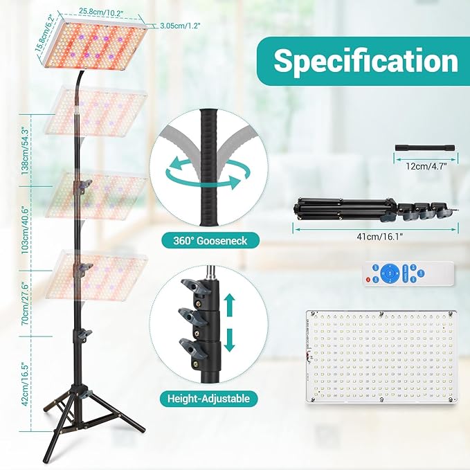 DragonLight Upgrade LED Grow Lights with Stand, Full Spectrum Dimmable Grow Light with Remote Control for Greenhouse and Indoor Plant Veg and Flower Growing [Floor Stand]