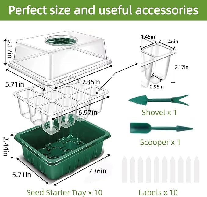 10 Packs Seed Starter Tray Seed Starter Kit with Humidity Dome (120 Cells Total Tray) Seed Starting Trays Plant Starter Kit and Base Mini Greenhouse Germination Kit for Seeds Growing Starting