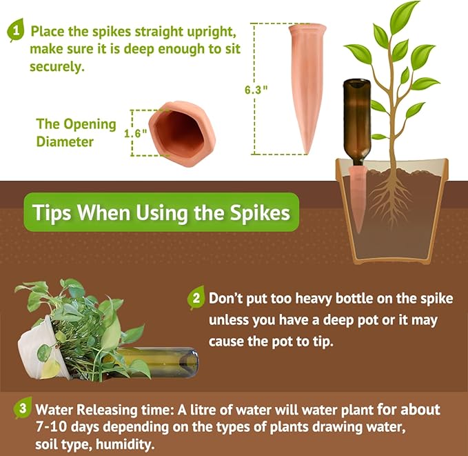 REMIAWY Plant Watering Spikes, Plant Vacation Waterer Wine Bottle Watering Stakes Terracotta Devices Slow Release Self Spikes for Indoor Outdoor