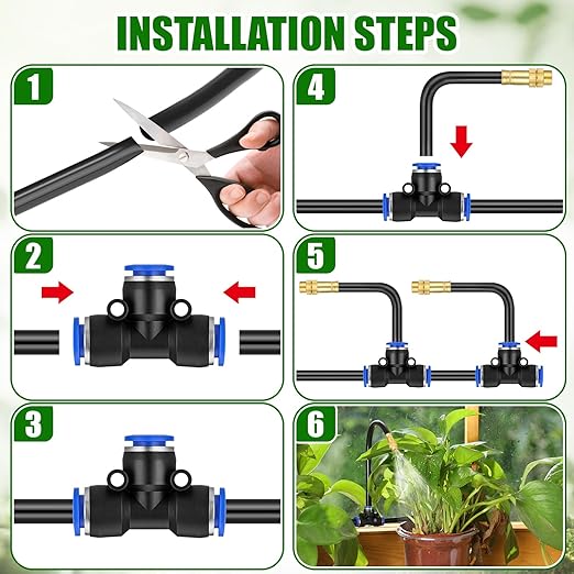 MorningRo 147ft Drip Irrigation Kit, 5/16" Tube Automatic Watering System with 45pcs 360° Adjustable Brass Nozzles, Water Saving DIY for Garden, Lawn, Yard, Greenhouse Plants
