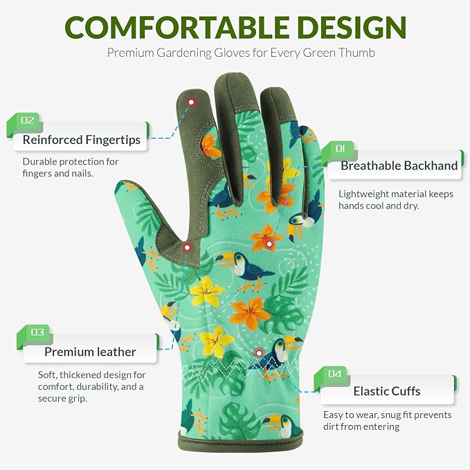 Baidast Gardening Gloves for Women, Breathable Leather Garden Gloves with Grip, Thorn Proof Work Gloves