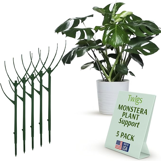 Twigs GA - Stackable Monstera Plant Support Stakes, Climbing Support for Indoor & Outdoor Use, Plant Accessories, Aesthetic Alternative to Moss Poles & Trellises – Monstera Green, 5 Pack, 17" L