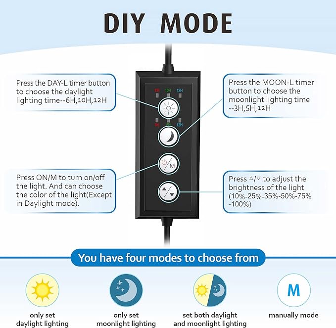 hygger Clip On Full Spectrum Aquarium LED Light, 26W Day-Night Dual Timer Sunrise-Day-Sunset-Moon Fish Tank Light, Adjustable Timer Brightness with 9 Colors for Planted Tank