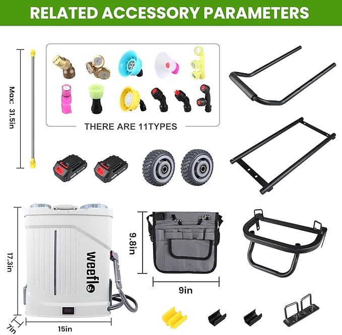 Weeflos Battery Powered Backpack Sprayer,4 Gallon Electric Sprayer with Wheeled Cart, 100 PSI High Pressure, 2X 21V Rechargeable Batteries,Garden Sprayer for Outdoor Cleaning & Washing