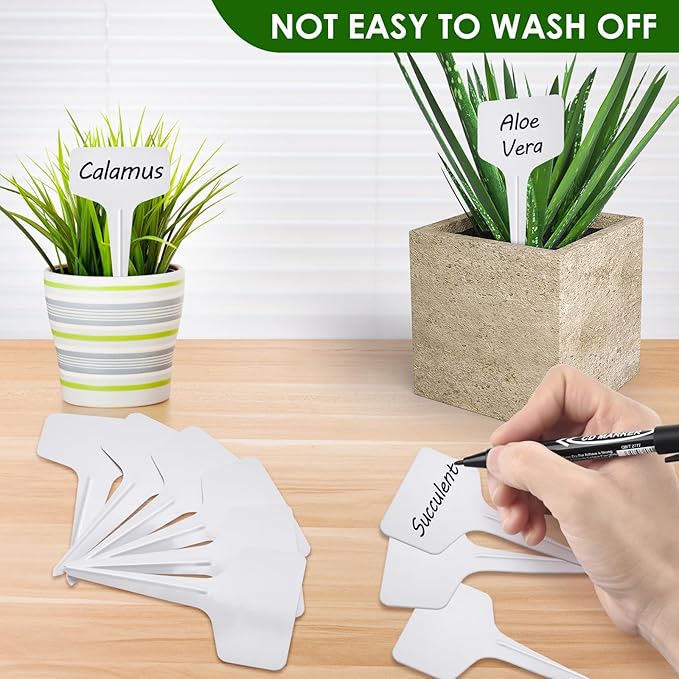 Darfukei Plant Labels 120pcs with Garden Plant Markers Pen of Outdoor Waterproof,T-Type Plant Tags and Permanent Marking Pen, Garden Labels Gardening Gifts for Women Men