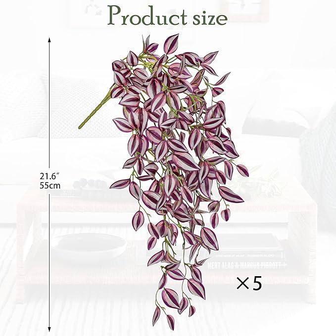 DILATATA Fake Hanging Plants Artificial Hanging Plants 181 Leaves Faux Wandering Jew Hanging Leaves Plant for Wall Shelf Home Indoor Outdoor Decor - 5 Pack