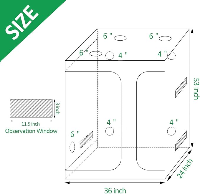 Lovinouse 2 in 1 Mylar Hydroponic Grow Tent, 36 x 24 x 53 inch Indoor Growing System with Observation Window, Tool Bag, Grow Tent Kit for Vegetables, Flowers