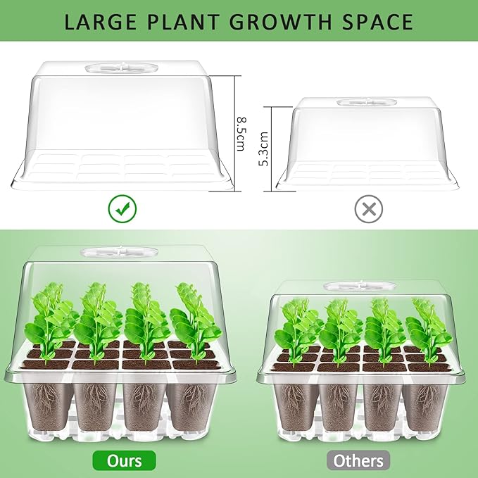 YAUNGEL Seed Starting Trays, 10 Pack 120 Cells Thicken Seed Starter Tray Kit with Humidity Dome/Heightened Lids Durable Growing Trays for Greenhouse & Gardens, Transparent