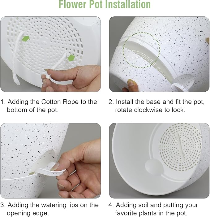 Meowell 12 inch Large Self Watering Pots for Indoor Outdoor Plants, Plant Pots with Mesh Drainage Holes for Garden House Plants, Plastic Planters with Reservoir for Flower, Speckled White