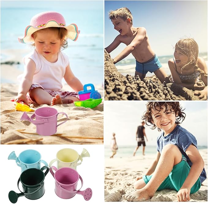 Kids Metal Watering Can for Gardening, 5pack Small Iron Watering Can for Succulents Houseplants Bonsai, Mini Water Pot for Children Sprinkling Bucket (Mixed Style: Pink, Green, Yellow, Beige, Blue)